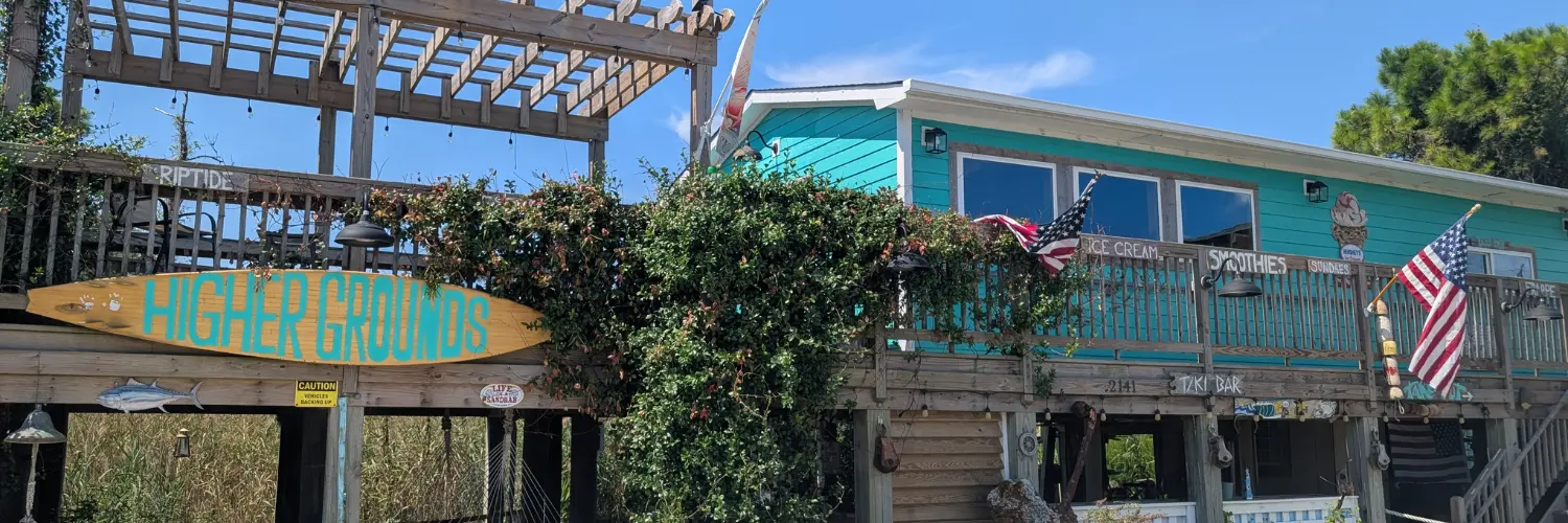 Higher Grounds coffee shop exterior and deck on Colington Island